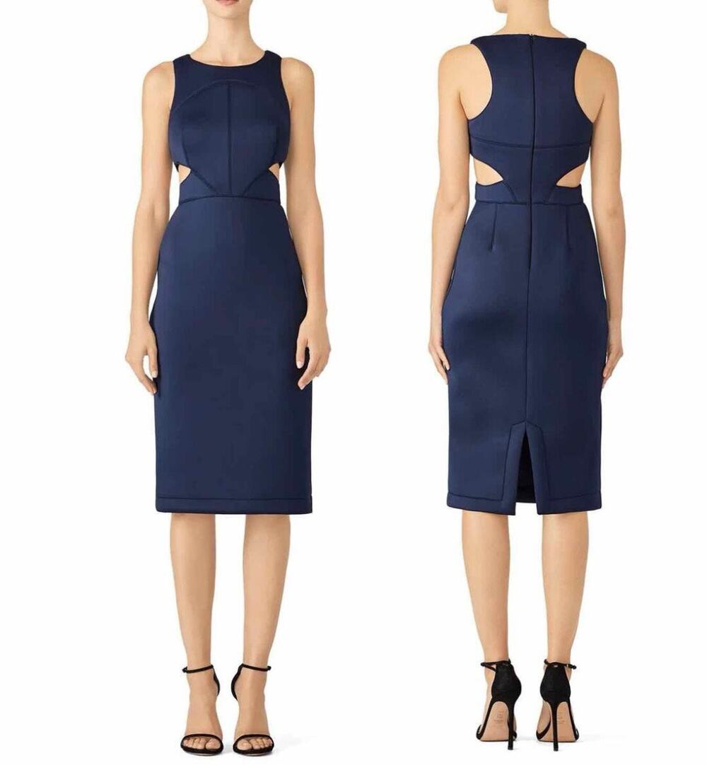 Hunter Bell Women size 6 Navy Blue Cutout Midi Bodycon Dress Sleeveless